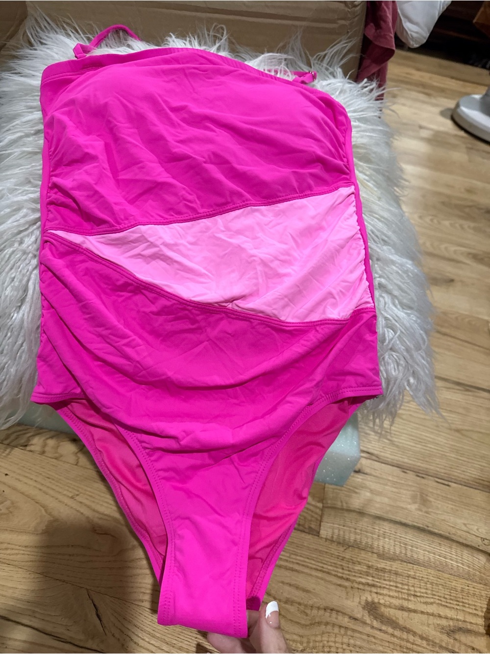 Hot Pink One-Piece Swimsuit with Light Pink Accent